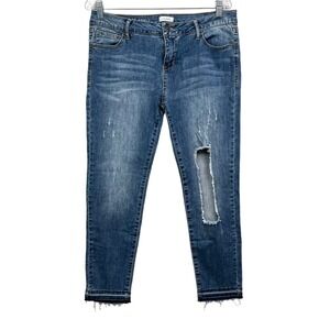 Blue Asphalt Womens Jeans Stretch Slim Leg Raw Hem Destroyed Knee Blue Sz 13/31*